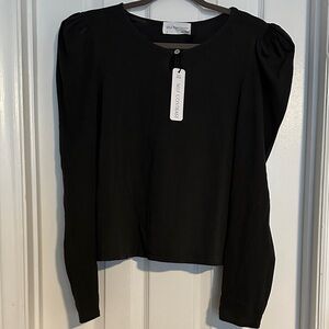 Self Contrast Black Long-Sleeve Puff Shoulder Blouse